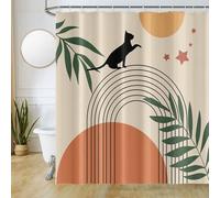 Uiiooazy Tenda Doccia Antimuffa, Tenda da Doccia 180x240cm Boho Style Foglie Verdi Astratta Arancia Sole Tende da Bagno Tessuto Lavabile Impermeabile Poliestere Tende Vasca da Bagno con 12 Anelli