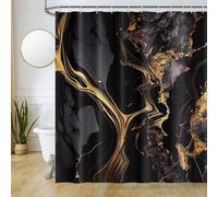 Uiiooazy Tenda Doccia Antimuffa, Tenda da Doccia 180x240cm Nero e Oro Effetto Marmo Astratta Grigio Giallo Tende da Bagno Tessuto Lavabile Impermeabile Poliestere Tende Vasca da Bagno con 12 Anelli