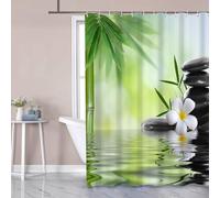 Uiiooazy Tenda Doccia Antimuffa, Tenda da Doccia 240x180cm Bambù Foglie Verdi Spa Pietre Nero Orchidea Zen Tende da Bagno Tessuto Lavabile Impermeabile Poliestere Tende Vasca da Bagno con 12 Anelli