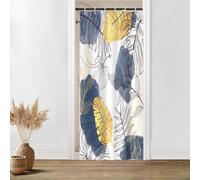 Uiiooazy Tenda Doccia Antimuffa, Tenda da Doccia Piccola 90x180cm Blu Navy Boho Chic Tropicale Astratta Foglie di Palma Tende da Bagno Tessuto Lavabile Impermeabile Tende Vasca da Bagno con 6 Anelli