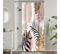 Uiiooazy Tenda Doccia Antimuffa, Tenda da Doccia Piccola 90x180cm Rosa Boho Style Tropicale Foglie di Palma Giungla Tende da Bagno Tessuto Lavabile Impermeabile Tende per Vasca da Bagno con 6 Anelli