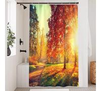 Uiiooazy Tenda Doccia Antimuffa, Tenda Doccia 120x200cm Arancia Giallo Autunno Foresta Foglie Verdi Paesaggio Tende da Bagno Tessuto Lavabile Impermeabile Poliestere Tende Vasca da Bagno con 8 Anelli