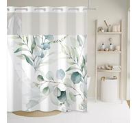Uiiooazy Tenda Doccia Eucalipto, Tenda da Doccia Doppio Strato Foglie Verde Salvia Pianta Motivo Nessun Gancio Tenda per Doccia Antimuffa Impermeabile Tenda da Bagno con Fodera a Scatto 180Lx188Acm