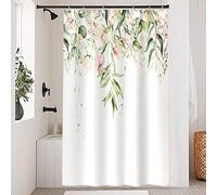 Uiiooazy Tenda Doccia Eucalipto, Tenda da Doccia Foglie Verde Fiori Rosa Floral Tenda per Doccia Antimuffa Impermeabile Tessuto Poliestere Lavable Opaca Tenda Vasca da Bagno con 8 Ganci 120Lx200Acm