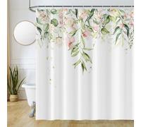 Uiiooazy Tenda Doccia Eucalipto, Tenda da Doccia Foglie Verde Fiori Rosa Floral Tenda per Doccia Antimuffa Impermeabile Tessuto Poliestere Lavable Opaca Tenda Vasca da Bagno con 12 Ganci 180Lx200Acm