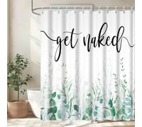 Uiiooazy Tenda Doccia Eucalipto, Tenda da Doccia Foglie Verde Salvia Get Naked Sign Tenda per Doccia Antimuffa Impermeabile Tessuto in Poliestere Lavable Opaca Tenda da Bagno con 12 Ganci 180Lx220Acm