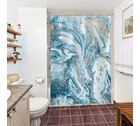 Uiiooazy Tenda Doccia Marmo Blu, Tenda da Doccia Astratta Grigio Oro Tenda per Doccia Antimuffa Impermeabile Tessuto in Poliestere Lavable Opaca Tenda per Vasca da Bagno con 10 Ganci 150Lx200Acm