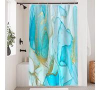 Uiiooazy Tenda Doccia Marmo Verde, Tenda da Doccia Astratta Arte Blu e Oro Tenda per Doccia Antimuffa Impermeabile Tessuto in Poliestere Lavable Opaca Tenda per Vasca da Bagno con 8 Ganci 120Lx200Acm