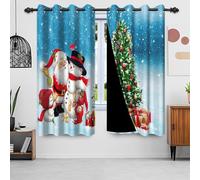 Uiiooazy Tende Oscurante Blu e Bianco, Tende Oscuranti Natale Foglie Verdi Albero di Natale Pupazzo di Neve Tende Termiche Isolante con Occhieli per Camera da Letto Soggiorno, Set di 2, 60x120cm