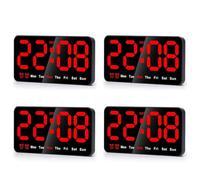 Uikdjgu 4X Orologio da Parete Digitale, Orologio Digitale Un LED da 9 Pollici, Ampio Display con 12/24 Ore, Cifre, Piccolo Orologio da Parete Silenzioso (Rosso)