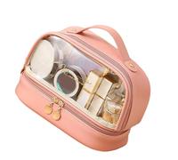 uikios Borsa cosmetica a doppio strato borsa da viaggio per cosmetici da donna borsa da toilette impermeabile portatile essenziale da viaggio, Polvere, as pics show