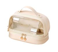 uikios Borsa cosmetica a doppio strato borsa da viaggio per cosmetici da donna borsa da toilette impermeabile portatile essenziale da viaggio, Albicocca al latte W, as pics show