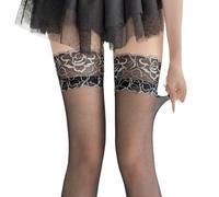 uikios Calze alte da donna in pizzo autoreggenti in seta trasparente per donne e ragazze collant in seta alta velata collant in pizzo top Stayup collant, Nero e bianco, Taglia unica