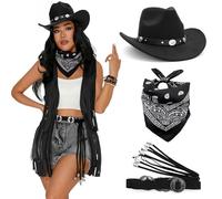 uikios Cowgirl Ensemble include cappello ricamato Rodeos cintura decorativa e bandana colorata per cosplay evento donna Western Cowgirl Costume Set