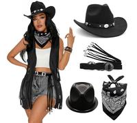 uikios Cowgirl Ensemble include cappello ricamato Rodeos cintura decorativa e bandana colorata per cosplay evento donna Western Cowgirl Costume Set