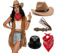 uikios Cowgirl Ensemble include cappello ricamato Rodeos cintura decorativa e bandana colorata per cosplay evento donna Western Cowgirl Costume Set