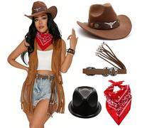 uikios Cowgirl Ensemble include cappello ricamato Rodeos cintura decorativa e bandana colorata per cosplay evento donna Western Cowgirl Costume Set