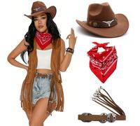 uikios Cowgirl Ensemble include cappello ricamato Rodeos cintura decorativa e bandana colorata per cosplay evento donna Western Cowgirl Costume Set