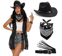uikios Cowgirl Ensemble include cappello ricamato Rodeos cintura decorativa e bandana colorata per cosplay evento donna Western Cowgirl Costume Set