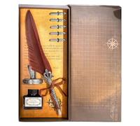 uikios Penna stilografica antica retrò incisa a piuma, set regalo con 5 punte intercambiabili e calamaio, per principianti