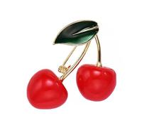 uikios Spilla intricata a forma di ciliegie, per feste, elegante, adatta per gli amanti degli stili alla moda e per occasioni speciali, 4.3*3.6cm, lega e resina