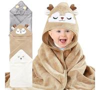 UIKTSSL 3 asciugamani morbidi per bambini con cappuccio, morbidi e super assorbenti, per bambini, con cappuccio, simpatici animali, caffè, bianco e grigio, 80 x 80 cm