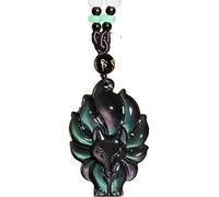 UILENAWEB Collana con Pendente di Volpe a Nove Code Ossidiana Naturale, Gioielli Boutique Moda, 46x32mm, 1 Pezzo