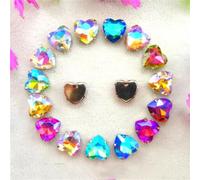 UILENAWEB Strass, Cucire Strass, Perline di Cristallo con Artigli argentati a Forma Cuore da Cucire, 7 Misure, Colori Misti, Applique Fai Te(14mm 20pcs A36 AB Colors Mix)