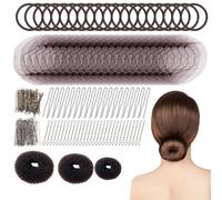 UILYNIU 183 Pezzi Realizzare Chignon Set 3 pezzi Chignon a Ciambella 60 Pezzi Retine per Capelli Invisibili e 100 Forcine Capelli, 20 Elastici per Capelli per Bambine e Donne (Marrone)