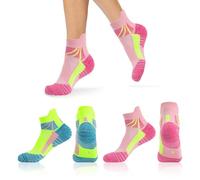 UILYNIU 2 Paia Calzini Donna Cotone Corti, Cotone Calzini Sportivi, Calze Running Spostivi Anti-Vesciche Traspiranti Imbottiti, Sportive Calze Alla Caviglia per Running Trekking 36-39 (Verde, Rosa)