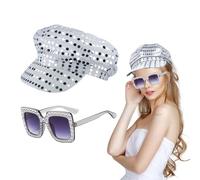 UILYNIU 2 Pezzi Accessori Discoteca Donna Discoteca Cappello Berretti con Paillettes Occhiali Accessori Carnevale Disco Anni 70 Adulti Costumi per Cosplay Compleanno Festa Spettacoli di Danza