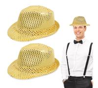UILYNIU 2 Pezzi Cappellino Cappello Paillettes, Cappelli Jazz Glitterati, Cappello da Discoteca, Costume Discoteca Anni '70, Jazz Cappello Fedora, Hip-Hop Glitter Cappello per Ballerini Jazz (Oro)