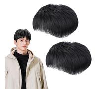 UILYNIU 2 Pezzi Frangetta Finta Capelli Clip Parrucche Nero Corte da Uomo Naturali a Strati Corti Parrucca Capelli con Frangia Hair Bang Fringe Hairpiece Posticci Cosplay Halloween