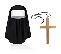 UILYNIU 2 Pezzi Nun Costume Nun Outfit Accessori Nun Cappello Nun collare cappuccio nero croce dorata Cosplay Carnevale Fancy dress Up Halloween costume in maschera accessori