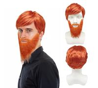 UILYNIU 2 Pezzi Parrucca Uomo con Barba Finta parruccare Zenzero Accessori per Costumi da Boyband Rock Punk Arancione Uomo Anni '60 '70 '80