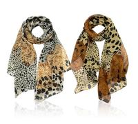 UILYNIU 2 Pezzi Sciarpa Da Donna Leopardo 160 x 50cm Chiffon Lungo Sciarpe Donna, Classiche Vintage Sciarpa alla Moda Calda Scialle Stole, Lungo Sciarpe Donna Foulard (2PCS)
