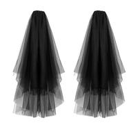 UILYNIU 2 Pezzi Velo da sposa corto Velo di Pizzo Nero velo a 2 strati in tulle Nero veli da sposa bordo tagliato Nubilato Accessori per Abbigliamento da Sposa Corona di Fiori Doccia da Sposa