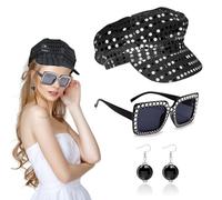 UILYNIU 3 Pezzi Accessori Discoteca Donna Discoteca Cappello Berretti con Paillettes Occhiali da Sole Orecchini Accessori Carnevale Disco Anni 70 Adulti Costumi per Cosplay Compleanno Festa