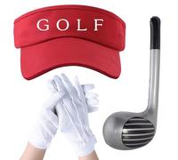 UILYNIU 3 Pezzi Accessori per Golf Mazze da Golf Gonfiabili da 76 cm Visiere Parasole da Golf Cappello Parasole Guanti Bianchi, Adulti Festa Costume Halloween Carnevale per Uomo Donna Bambini (3PCS)