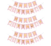UILYNIU 3 Pezzi Bandiera di Buon Compleanno, Striscione Buon Compleanno, Festone Buon Compleanno, Happy Birthday Bandiera con Lettere e Nastro, Decorazione Festa di Compleanno Forniture (Rosa)