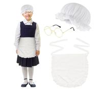 UILYNIU 3 Pezzi Costume da Cameriera per Bambini Donna Cappello da Cameriera Bianco e Grembiule da Cameriera Retrò Occhiali Rotondi, Accessori da Cameriera per Ragazze Halloween Natale Feste (3PCS)