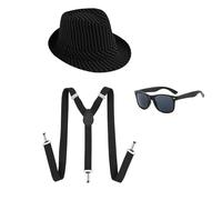 UILYNIU 3 Pezzi Costume da Gangster Uomo Adulto, Accessori 1920s per Costume Uomo Cappello Panama Elastica Bretella Occhiali da Sole, Costume in Maschera da Boss Gangster Halloween Fancy Dress