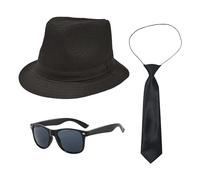 UILYNIU 3 Pezzi Costume da Gangster Uomo Adulto, Accessori 20s per Costume Uomo Cappello Panama Cravatta Occhiali da Sole, Adulto Costume in Maschera da Boss Gangster Cappello Fancy Dress