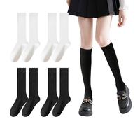 UILYNIU 4 Paia Calzettoni Donna in Cotone, Calzini Unisex Al Ginocchio, Invernali Lunghi Calzettoni, Calzettoni Traspiranti, Tinta Unita Alta Calze, Retro Casual Socks, Calze Sportive (Nero, Bianco)
