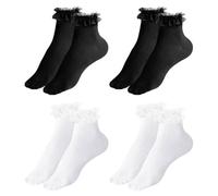 UILYNIU 4 Paia Calzini con Volant Bianco Nero, Calzini di Pizzo, Calzini Donna, Calzini alla Caviglia, Calzini da Balletto (IT, Numero, 34, 40, Regular, Regular, 4 Paia)