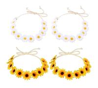 UILYNIU 4 Pezzi Cerchietto per Capelli con Margherite, Corona Fascia Capelli, Ghirlande Fasce del Fiori, Fascia Girasole per Viaggio Spiaggia Festival Matrimonio Viaggio Spiaggia (Bianco, Giallo)