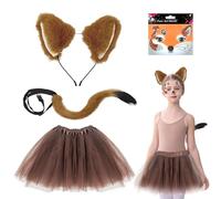 UILYNIU 4 Pezzi Costume Volpe per Bambini, Volpe Orecchie Lungo Coda Volpe Adesivi per Tatuaggi Facciali Ragazze Tutu Gonna, Carnevale Animale Costume Per Halloween Festa Animale Cosplay (Volpe)