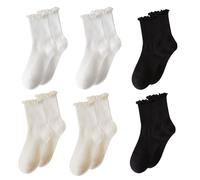UILYNIU 6 Paia Nere Beige Bianche Calze Donna Corte Calze Volant Donne Calze Donna Calze da Danza Calze a Maglia Calze Carine Calze Bianche Donna Calze a Volant per Donne Ragazze (6 Paia)