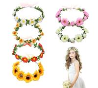 UILYNIU 6 Pezzi Fiori Corona Fascia Capelli Regolabile Coroncine Fascia Capelli Bride to be Satin Sash Cerchietti Gadget Addio Nubilato Sposa e Amiche Accessori Capelli Ghirlanda Matrimoni (6 Pezzi)