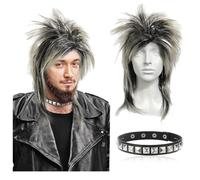 UILYNIU Bionda Parrucca Costume Mullet Parrucca Rockstar, Hippie Popstar Parrucca, 80s Parrucca da Festa Punk Popstar, per Accessori, Costumi, Carnevale Cosplay Halloween, Festa a Tema (Bionda)